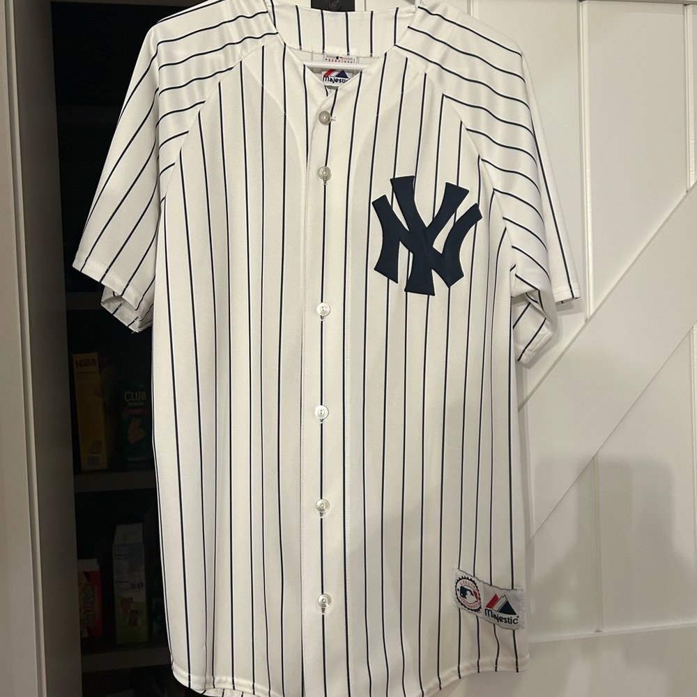 Majestic White and Black Pinstripe Jersey